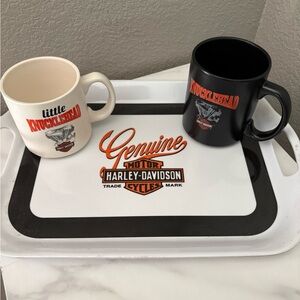 Harley-Davidson Black and Cream Mug Set with White Tray
